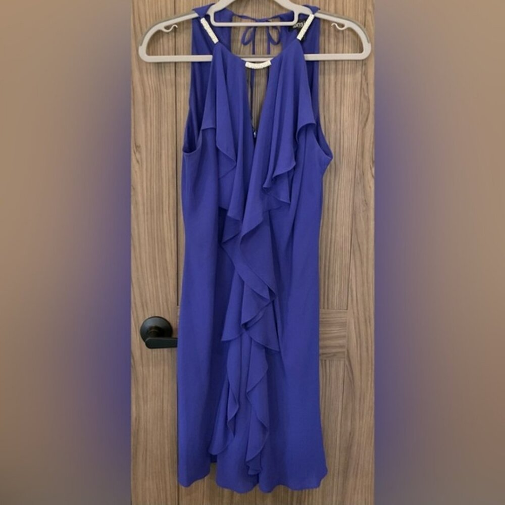 KENSIE Womens Blue Zip Back Beaded Spaghetti Strap Dress Size 8